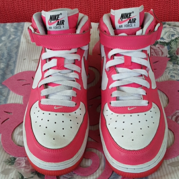 Nike AF1 Shoes | Nike Air Force One Mid Gs Hyper Pink White | Poshmark